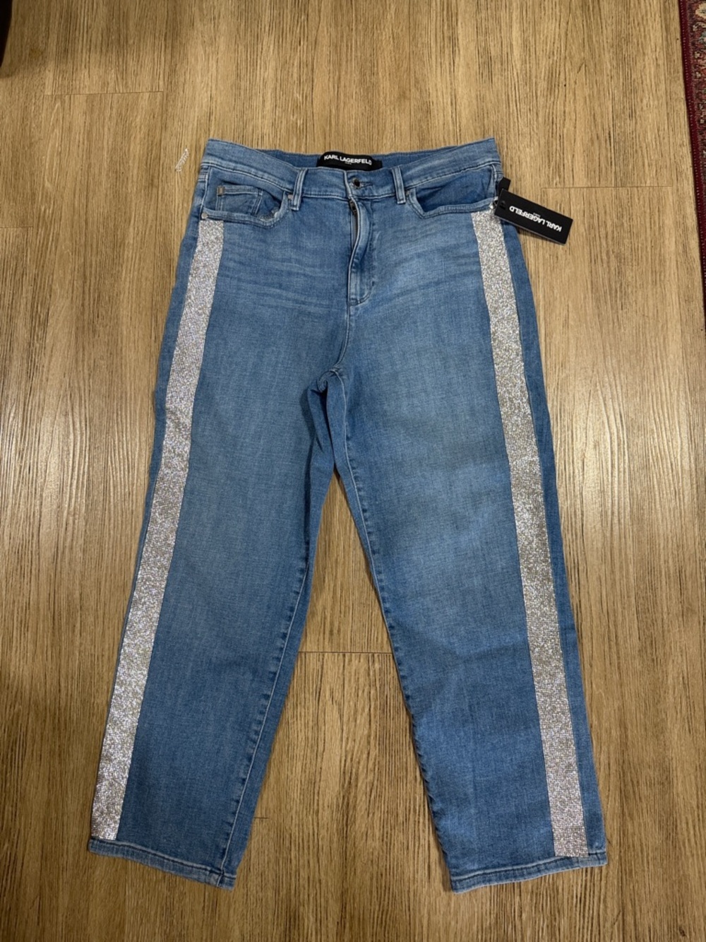 Karl Lagerfeld Denim Jeans with Silver rhinestone  Side Stripes size 12